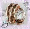 Reloj Mujer Luxury Gold Silver Snake Winding Watches Women Quartz Bracelet Diamonds Ring Ladies Full Stainless Steel Band Watches Christmas Exquisite Gifts