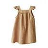 Dziewczyna sukienki Dziewczynki Lniana sukienka 2024 Letnie literackie rękawy płatkowe luźne paski dla niemowląt księżniczka tz04