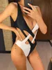 Swim wear S.XL Splicing V High Neck Leg Womens Swimwear One Piece Womens Monokini Padded Swimwear V5095SW aquatic sports 240311