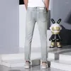 Männer Jeans 2024 Sommer Dünne Mode Strass Design Stretch Slim Fit Skinny Casual Marke Hellblaue Hosen