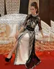 Luxury Black Lace Kaftan Evening Dresses with Half Sleeves Split Beaded Crystal Caftan Dubai Arabia See Through Long Evening Gown 4209950