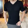 Mens T Shirtler 2024 Yaz Moda Kısa Kollu T-Shirts Erkek İçi Boş Çıkış V Yastık Tees Üstler Erkekler İnce Fit Nefes Alabası T-Shirt H81