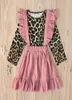 Pasgeboren Baby Meisjes Kid Ruches Fly Mouw Luipaard Print Tops En Roze Overall Tweedelige Sets 2020 Lente Herfst Kledingset 26T1189841