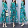 Casual Dresses Elegant Flower Chiffon Long Dress Women's Spring/Summer Sleeve Holiday Beach Ladies Fashion Evening Party Maxi