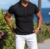 Män sport tee polos t-shirt topp fitness kort ärm blus casual smal fit sommar andas gym kroppsbyggande 240313