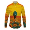 Mäns casual skjortor Spring Shirt to Sunflower 3D Printed Vacation Style Fashion High -kvalitet