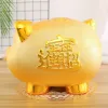 Lådor Creative Golden Pig Ceramic Piggy Bank 2023 New Kids Coin Bank Cute Cartoon Piggy Bank Gift Craft Money Box Savings Home Decor