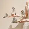 Seksowne przezroczyste pompki WPMENS Rhinestone Motyl Kolczyzny spiczasty palce czółenki ślubne