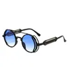 نظارة شمسية PC Hollow Round Frame Retro Men's Double Bridge Gridge Sun Glasses Colorful Fring Legy