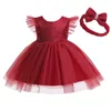 Girl Dresses 0-24M Black Fashion Gown Red Baby Dress A-line Sash Princess Vestido Born Toddler Clothes 226428