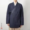 Ethnic Clothing 2024 Men's Chinese Style Linen Cardigan Jacket Loose Black Kimono Solid Color Self-Tie Hanfu Traditional 4Xl