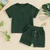 Clothing Sets Pudcoco Toddler Kids Baby Boys Summer Shorts Short Sleeve Crewneck Button Tops Solid Color 6M-4T