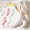 Enfants filles chaussettes 5 paires ensemble printemps automne doux coton doux imprimé enfants fille respirant confortable moyen bas 240229