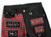 Fashion Red Plaid Patchwork Punk Zipper Men Pencil Jeans Trousers Y2K Buckle Hip Hop Gothic Slim Denim Pants Pantaloni Uomo 240309