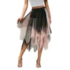 Skirts Kimydreama Women Irregular Sheer Contrast Solid Color Elastic High Waist Ruffles Multi-Layered Tulle Tutu Skirt