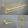 Golden Handduk Rack Bar Ring Borsted Gold Hardware Set Robe Coat Hook Toalettvävnad Pappershållare Badrumstillbehör Kit 240304