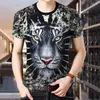 Herren T-Shirts Sommer Kurzarm T-Shirt 3D Tiger Print Rundhalsausschnitt Chinesischer Stil Halbarm