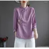 Vêtements ethniques Chinois traditionnel pour femmes Chemise à manches longues Coton Lin Hanfu Qipao Dames Top