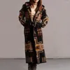 Женские куртки женские зимние пальто однобортные длиной миди свободные длинные рукава винтажный геометрический принт плюс размер с капюшоном элегантная леди