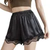 Damen-Shorts Dropshipping!!Frauen Schlafen Shorts Satin Einfarbig Lose Typ Elastische Taille Nahtlose Dame Sicherheit Hosen Fe PantsL24313