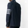Thoms Tb Tom Klassiek flanel marineblauw geweven overhemd met vier staven Casual mode overhemd met rits Knap overhemd Brownee