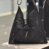 LaFite Grass Strohbag Designer Sommer Beach Bag gewebt Einkaufstasche große Kapazitätsumhängetasche Wochenend Reisetasche Handtaschen Hohlaushöhle aus Metallbriefpreis Schwarz schwarz