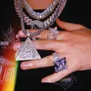 Hip Hop Full Miami Bling CZ Triangle Egyptian Pyramid Iced Out Pendants For Women Men Illuminati Jewelry Charm Cz Tennis Chain 240311