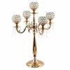 Candelabros com 5 braços, peça central decorativa para casa, feriado, cristal dourado, castiçal para festa de jantar, 2012022587