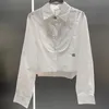 Luxury Women Cropped Blouse Shirt Tops Designer Embroidered Long Sleeve Shirts White Ekegant Diamond Button Design Blouses