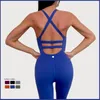 Ll Women bodysuits for Yoga Sports Jumpsuits ett stycke Sexig rygglös träning Bras set ärmlösa playsuits fitness casual flare pants summer pts2306