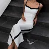 Womens Summer Casual Dresses Contrast Color Stitching Temperament Slim Strap Dress Wholesale