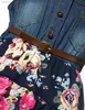 Robes de fille Robe d'été en denim ceinturée au-dessus du bas floral Robe décontractée Années Enfants Tenue de mode du jour ldd240313