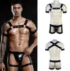 Set di reggiseni Uomo Completo di imbracatura per il corpo Set di vestiti Fetish Gay Fascia elastica Petto Cinture per gambe Cinghie BDSM Bondage Maschile Punk Rave Lingerie5801588