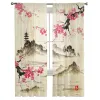 Cortinas de estilo chinês pintura de tinta flores cenas de tule cortinas de janela para quarto decoração de voz decoração cortinas pura cortinas de cortinas