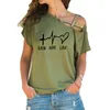 Women's T Shirts 2024 Faith Hope Love T-Shirt 90s Women Summer Short Sleeve Shirt Casual Ladies Valentine Tops Irregular Skew Cross Bandage