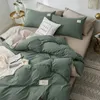 Hemtextil Solid Color Däcke Cover Pillow Case Bed Sheet Ab Side Quilt Boy Kid Teen Girl Bedding Linens Set King Queen 240306
