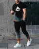 3D Funny Smile Print Herrenanzug Trainingsanzug 2-teiliges Set Sportwear Sommer Jogger Outfit Kurzarm T-Shirt Lange Hosen 240306