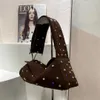 Influenceur Instagram avec diamant incrusté de couleur daim givré sac à bandoulière unique sous les bras, nouveau sac pour femme automne/hiver 240315