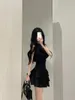 Work Dresses 2024 Summer Black 2 Piece Skirt Sets Women Korean Fashion Clothing Y2k Crop Tops Blouse Mini Skirts Sexy Suits Chic