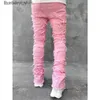 Jeans pour hommes Jeans pour hommes Jeans skinny pour hommes Frange Hip-hop R Edge Patch élastique Punk Rock Long Coupe ajustée Jeans empilés Pantalon en jean Bleu Rose StreetwearL231011 L240313