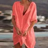 Kvinnors badkläder 2024 Cover-ups Cotton Beach Shirt Summer Tops Swimsuit Casual Dresses mode Solid Loose Tunics Kvinna