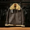 Winter B3 Shearling Warm Smart Casual Doppelkragen Bomber Vintage Herren Braun Wolle Echtpelz Schaffell Lederjacken 240309