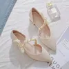 Dress Shoes Footwear Closed Pointed Toe Summer 2024 Bow Sandals For Woman Beige Office Work Women's With Medium Heels Casual The