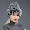 Berets Fur Ball Real Hat Women Winter Warm Hand Woven Double Layer Thick Caps Girls
