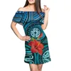 Casual Dresses Hycool Polynesian Print Tribal For Women 2024 Summer Ruffle Party Midi Dress Purple Off the Shoulder