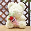 Flower Valentines Day Gift 40cm Red Or White Rose Teddy Bear Eternal Rose Flower Artificial Decoration Christmas Handmade Gift Y12233A