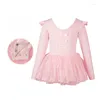 Bühnenkleidung, langärmeliges Spitzen-Ballettkleid, rosa/weiß, für Mädchen, Tanz, Ballerina, Kinderkleidung, Kinderkostüme