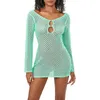 Robes décontractées Femmes Crochet Cover Up Summer Manches longues Creux Out Bikini Maillot de bain Maillots de bain Tricot Pull Robe de plage