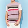 Débardeurs pour hommes Tops Printemps Hollow Stripe Knitwear Pull Gilet 2024 Contraste Couleur O Cou Casual Mode Coréenne Mâle Sans Manches Tees