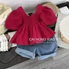 Kledingsets Meisjeskledingset Mode Baby Top met korte mouwen Jeans Tweedelig Lente Zomer Kinderen